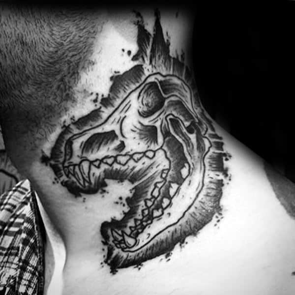 Neck Wolf Skull Mens Tattoos