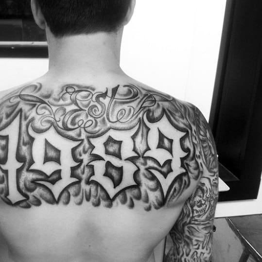 Negative Space 1989 Est Mens Back Tattoo Ideas
