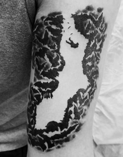 Negative Space Bats Batman Symbol With Falling Man Inside Tattoo For Guys