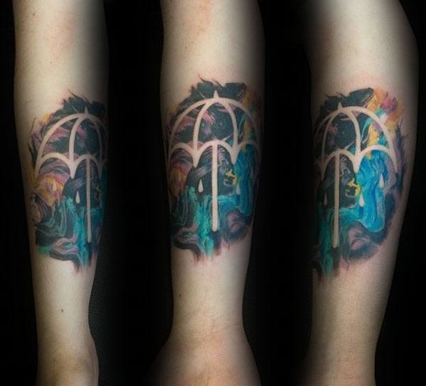 Negative Space Colorful Watercolor Umbrella Tattoo Designs For Guys