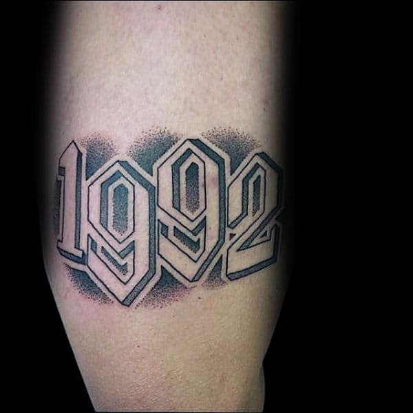 Negative Space Dotwork Male 1992 Number Arm Tattoo