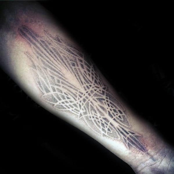 Negative Space Dotwork Pinstripe Inner Forearm Tattoos
