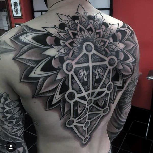 Negative Space Floral Geometric Artistic Mens Back Tattoos