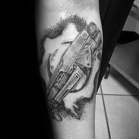 Negative Space Gears Of War Inner Forearm Tattoos For Males