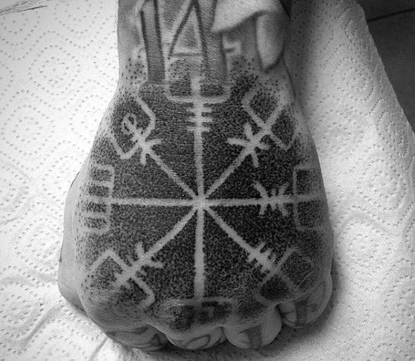 Negative Space Guys Dotwork Rune Hand Tattoo