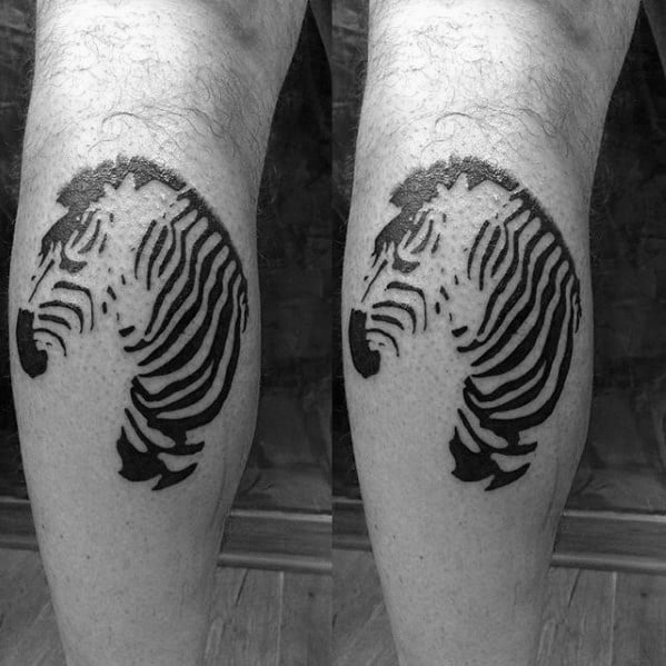 Negative Space Guys Leg Calf Zebra Tattoo Ideas