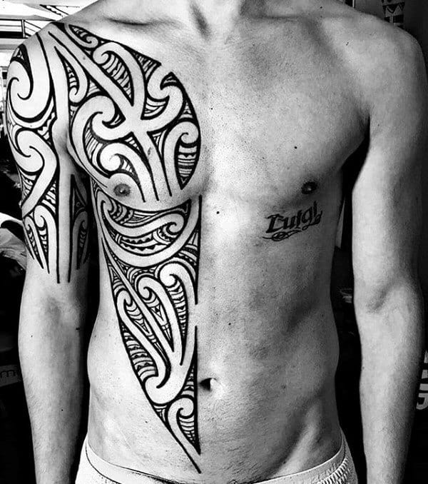 Negative Space Guys Tribal Ribs Tattoos