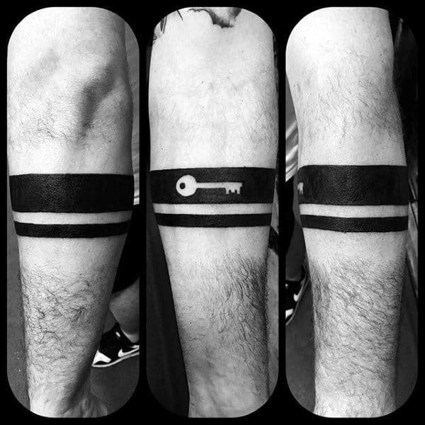 Negative Space Key Black Band Mens Leg Tattoo Design Inspiration