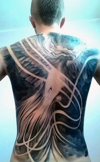 Negative Space Mens Phoenix Full Back Tattoos