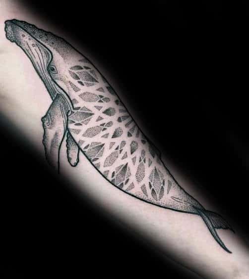 Negative Space Pattern Whale Inner Forearm Tattos For Guys