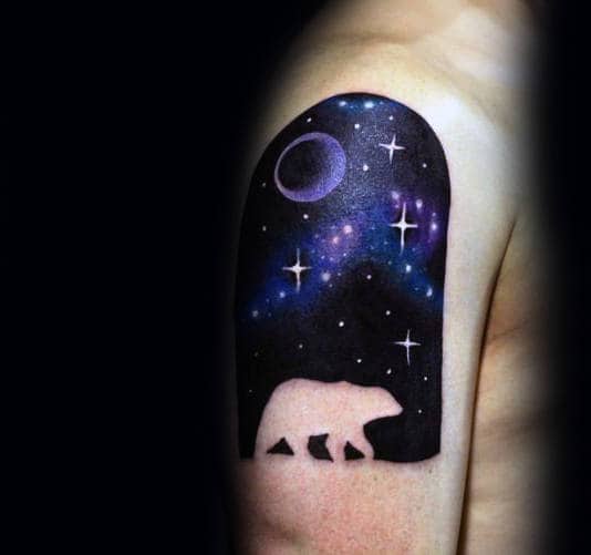 Negative Space Polar Bear Night Sky Mens Modern Upper Arm Tattoos
