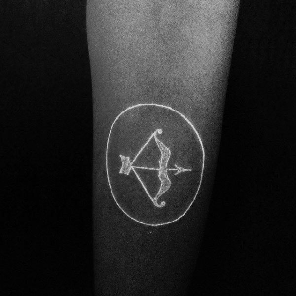 Negative Space Sagittarius Tattoo Of Bow And Arrow For Men On Forearm