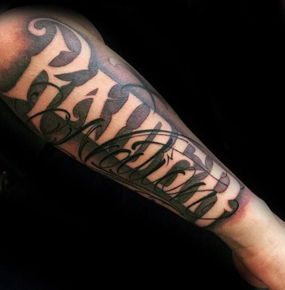 Negative Space Script Lettering Oakland Raiders Mens Tattoos