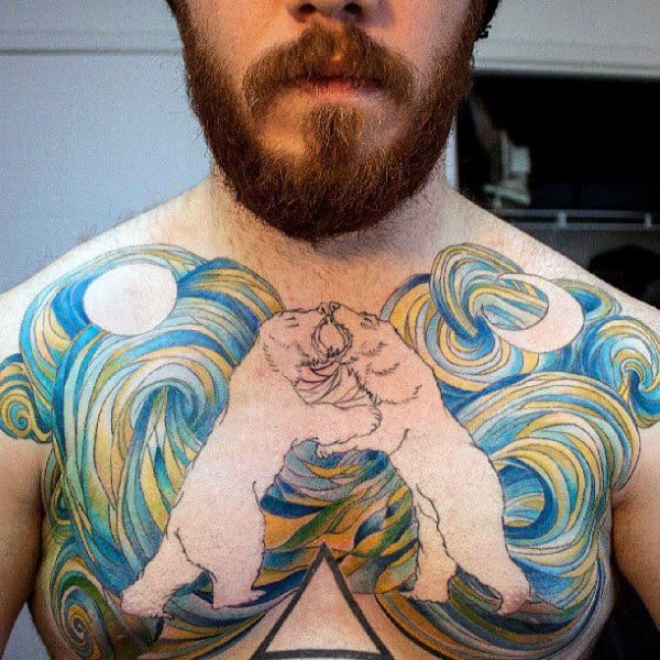 Negative Space Sky Polar Bear Mens Chest Tattoo