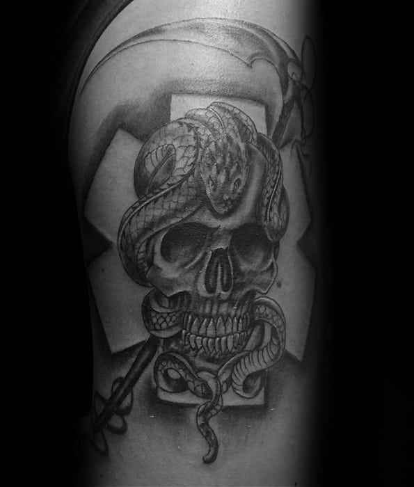 Negative Space Star Of Life Skull Guys Cool Arm Tattoos