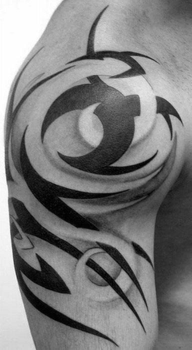 Negative Space With Black Ink Design Guys 3d Tribal Arm Tattoos