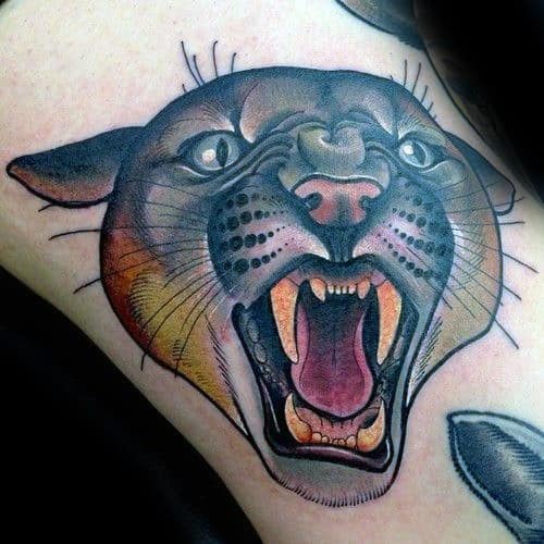 Neo Traditional Arm Mountain Lion Mens Tattoo Ideas