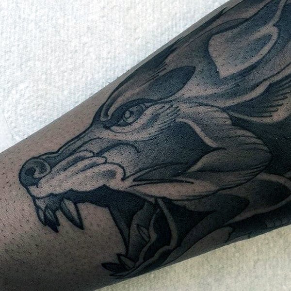 Neo Traditional Guys Forearm Wolf Tattoo Ideas