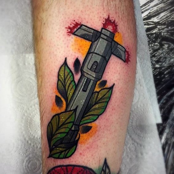 Neo Traditional Lightsaber Mens Leg Tattoo Design Ideas