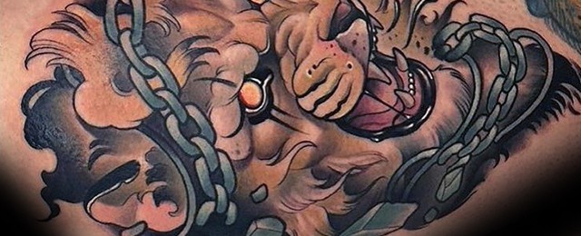 Neo Traditional Lion Tattoo Designs For Men