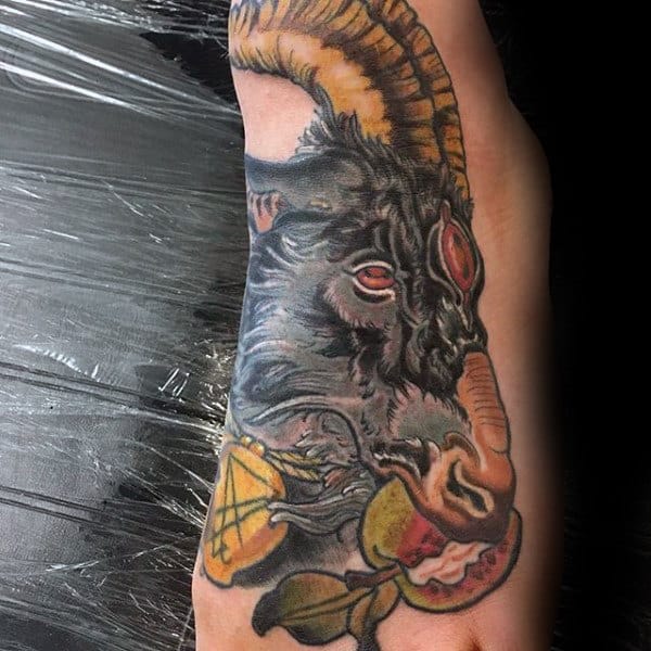 Neo Traditional Male Goat Foot Tattoos