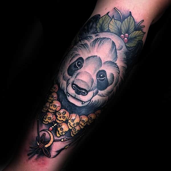 Neo Traditional Panda Skull Necklace Mens Forearm Tattoos