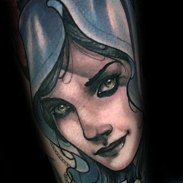 Neo Traditional Portrait Virgin Mary Guys Arm Tattoos