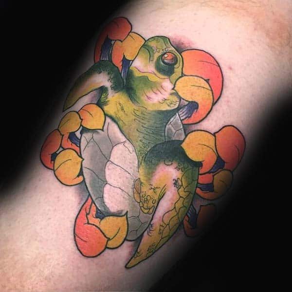 Neo Traditional Turtle Tattoo On Mans Arm