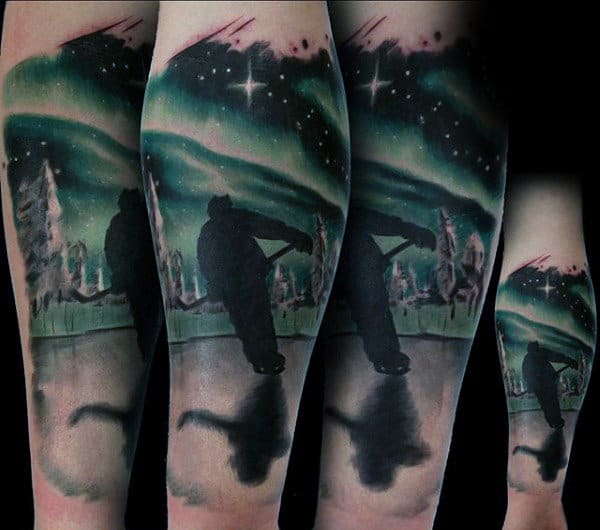 Neon Lights Mens Leg Calf Hockey Tattoo Design