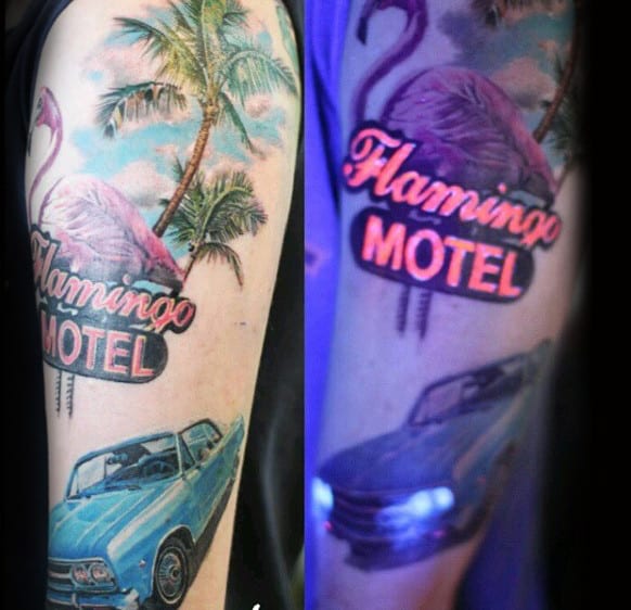 Neon Sign With Car Lights Glowing Uv Black Light Ink Male Tattoo