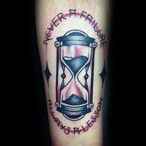 Never A Failure Always A Lesson Mens Traditional Hourglass Inner Forearm Tattoo