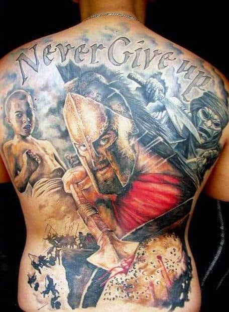 Never Give Up Guys Tattoo Designs On Back