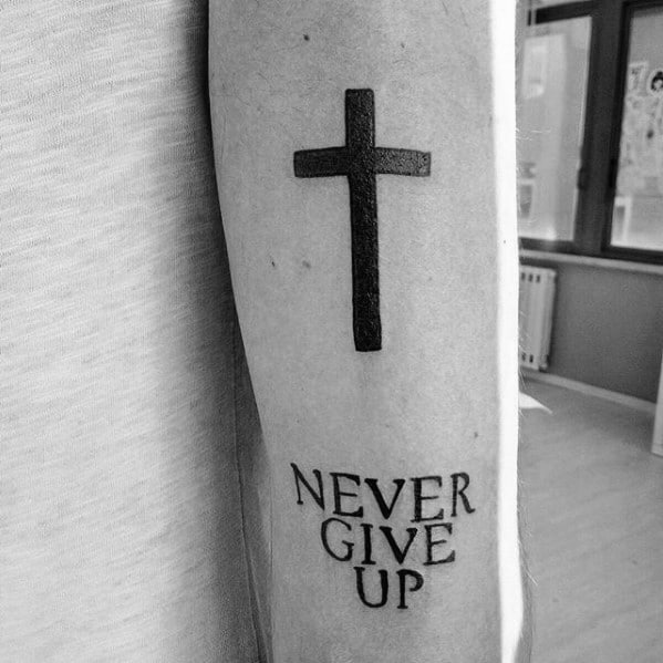 Never Give Up Mens Tattoo Designs