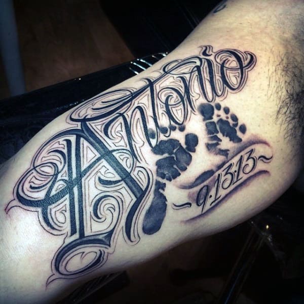 New Child Footprint Mens Inner Arm Bicep Tattoos
