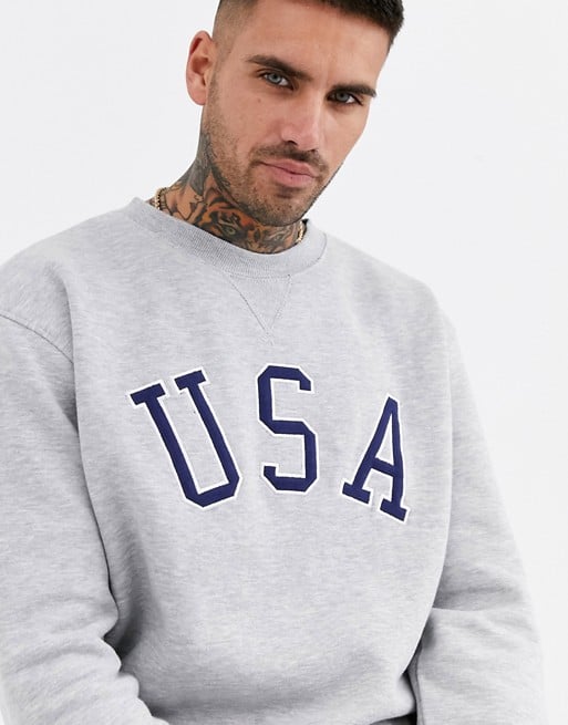 new look u.s.a print sweat in grey 