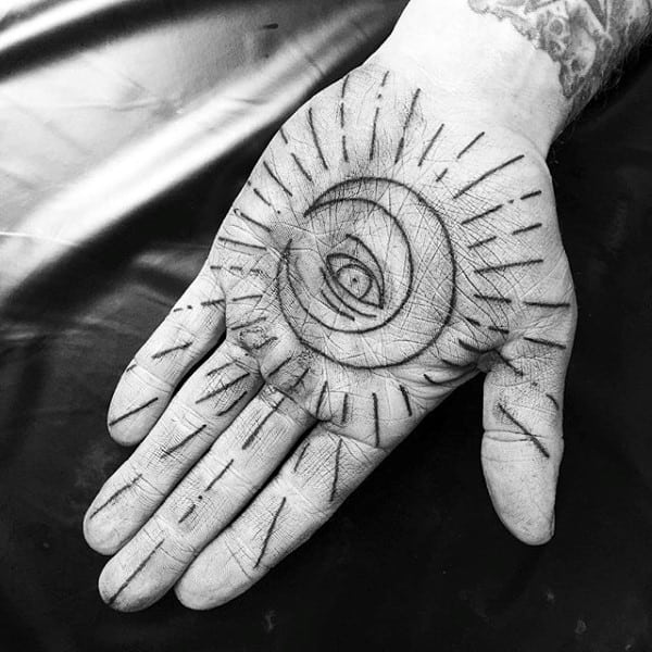 New Moon And Eye Tattoo Male Palm