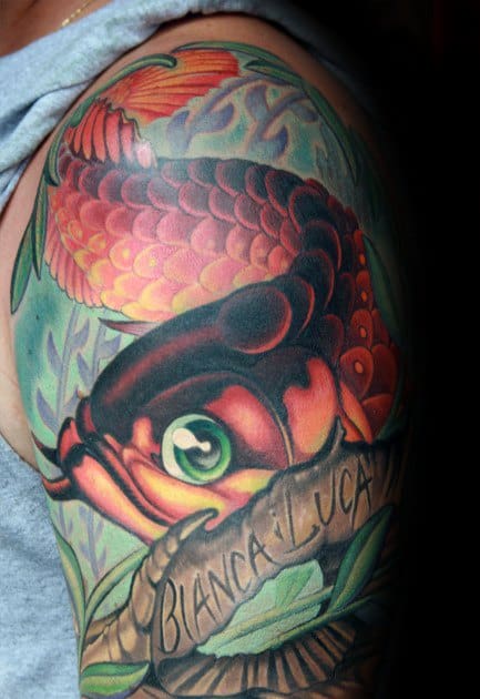 New School 3d Arm Sleeve Arowana Tattoos For Gentlemen