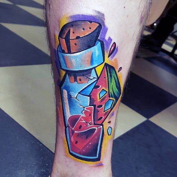 New School 3d Leg Male Watermelon Tattoo Ideas