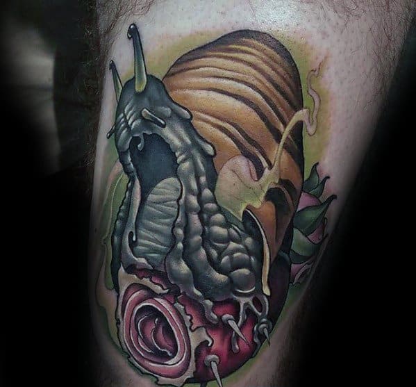 New School 3d Thigh Mens Snail Tattoo Design Ideas