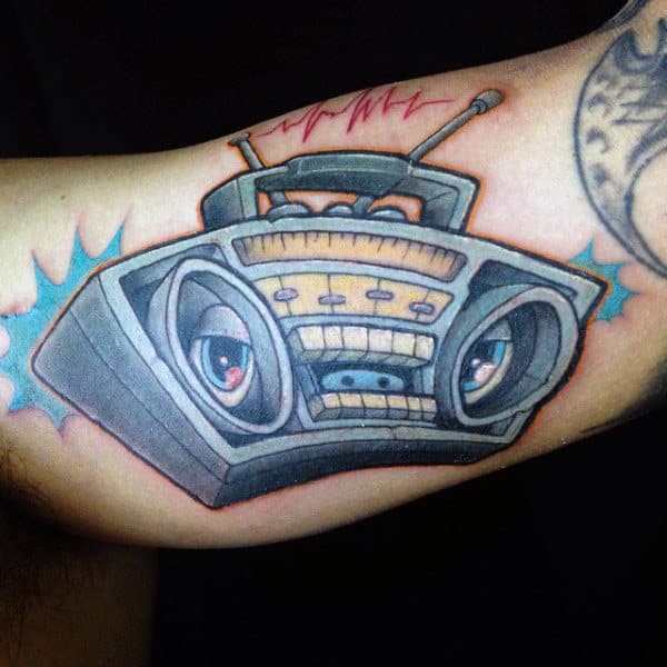 New School Boombox Mens Bicep Tattoos