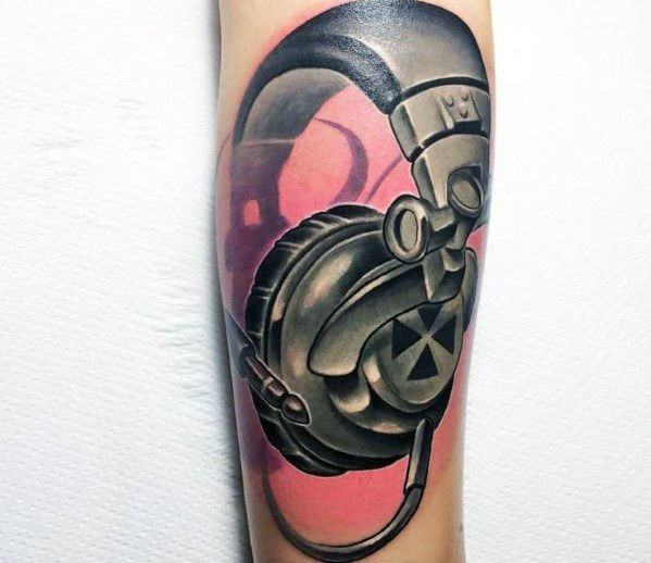 New School Forearm Headphones Male Tattoo Designs