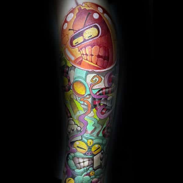 New School Guys Futurama Sleeve Tattoos