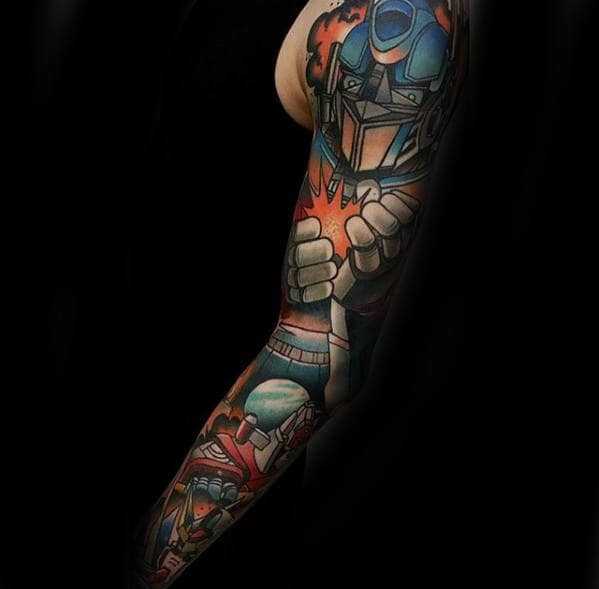 New School Guys Transformers Full Arm Sleeve Tattoo Designs