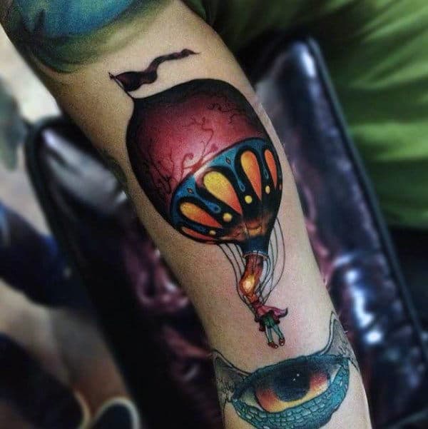 New School Hot Air Balloon Mens Arm Tattoos