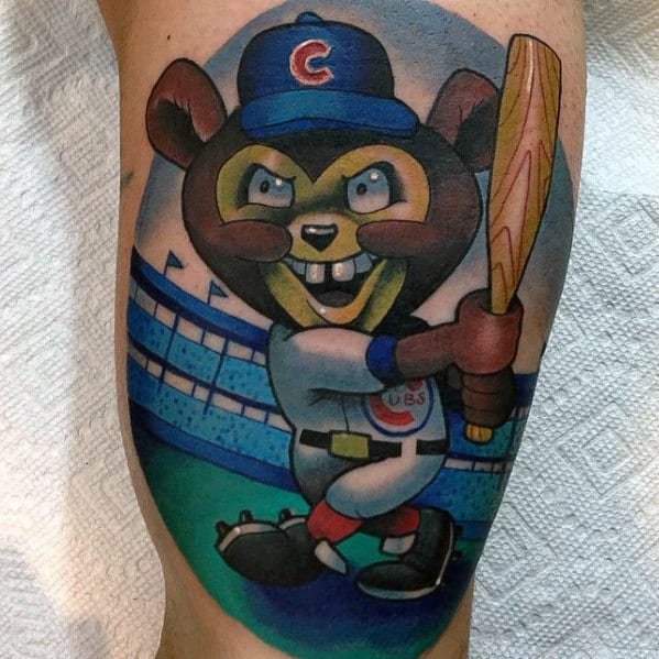 New School Inner Arm Bicep Amazing Baseball Mens Chicago Cubs Tattoo Designs