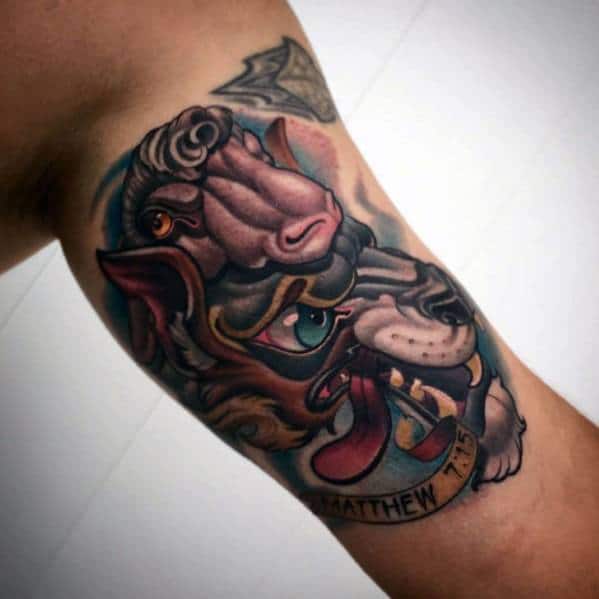 New School Inner Forearm 3d Wolf In Sheeps Clothing Tattoo Ideas On Guys