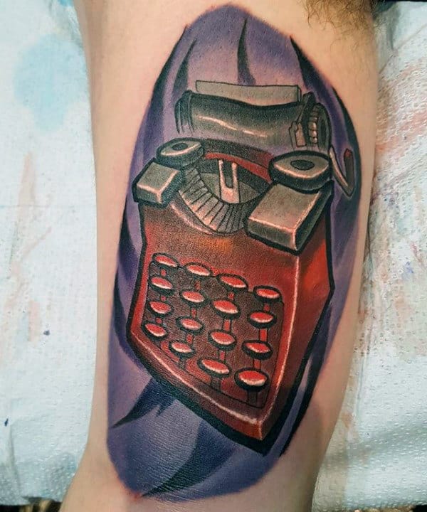 New School Male Typewriter Inner Arm Tattoos
