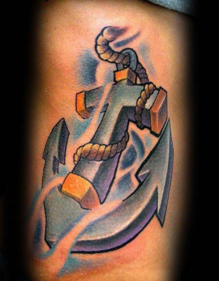 New School Mens Anchor Cross Rib Cage Side Tattoo