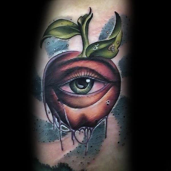 New School Mens Apple With Eye Arm Tattoos