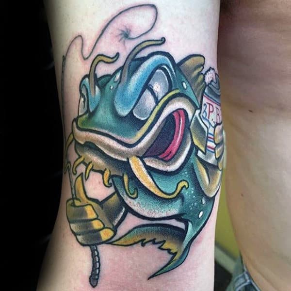 New School Mens Cartoon Style Catfish Tattoo On Arm